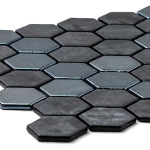 Eterna Big Hex Opalo Black Recycled Glass Matte Mosaic